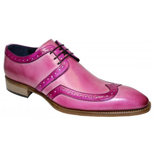 Duca Di Matiste "Savona" Pink / Fuscia Genuine Italian Calfskin Wingtip Lace-Up Shoes.